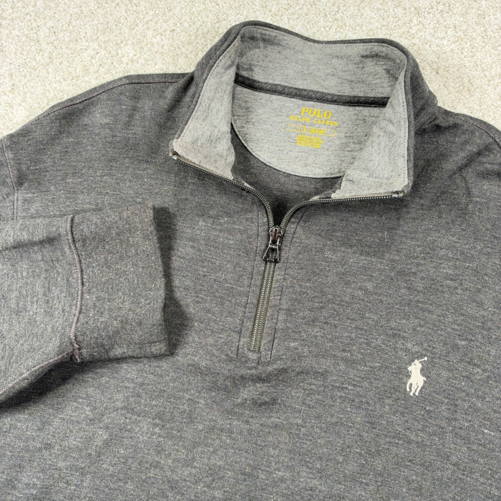 Polo Ralph Lauren Pullover Men L Grey Quarter Zip Cotton Blend Pony Logo 01717